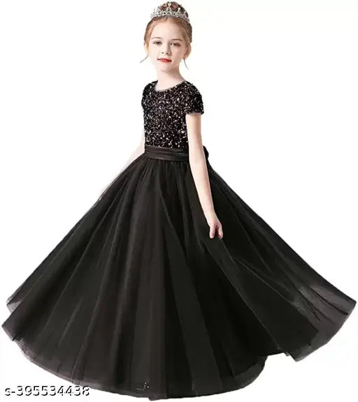 Indian-made sequin long sleeve flower girl dress, embroidered net fabric with shining stars, fits 5-12 years old