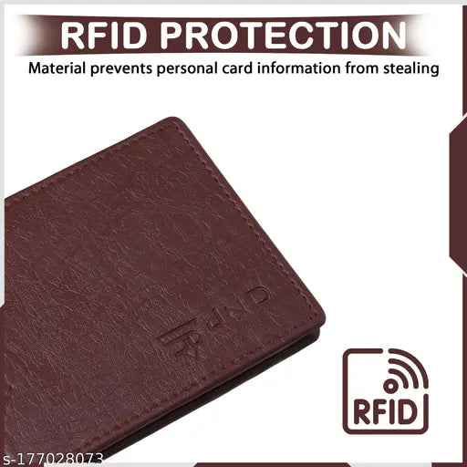 Brown PU Mens Money Clip Wallet, textured design, holds 7 cards, 2 compartments, slim fit for pocket, premium artificial leather, India-made gift for men