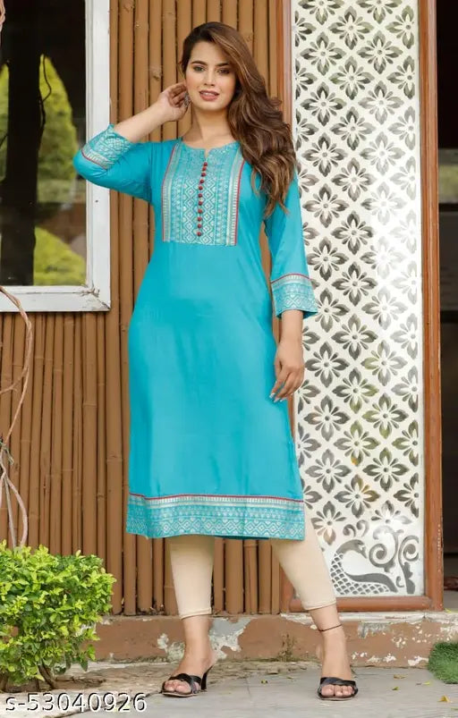 Rayon kurti for women, single solid color, three-quarter sleeves, Indian traditional wear, breathable fabric for summer
