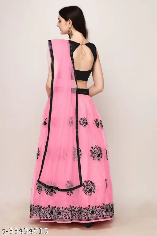 Embroidered art silk lehenga choli with net dupatta, Bollywood style women's traditional Indian wear
