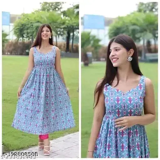 Vibrant Rayon Sleeveless Printed Partywear Kurta for Women and Girls - Indian ethnic design