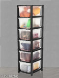 Black plastic drawer organizer system for kids storage, holds toys, books, socks, shoes etc, 6 layers
