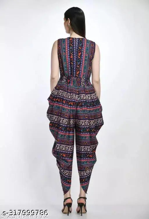 Sleeveless printed dhoti style jumpsuit in crepe fabric, women's fashion from India