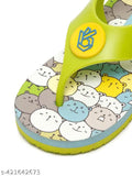 Neon green EVA sole pumpkin candy flip flops for boys, fun patterned footwear
