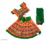 Mirror Work Cotton Lehenga Choli, traditional Indian ensemble for kids, features embroidered top and mirror work detailing on cotton fabric