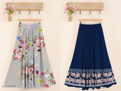 Printed women's skirt, free size, polyester with net pattern from India