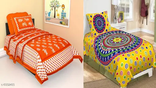 Classic fancy cotton printed single bedsheets combo pack(2), 144 thread count, India origin