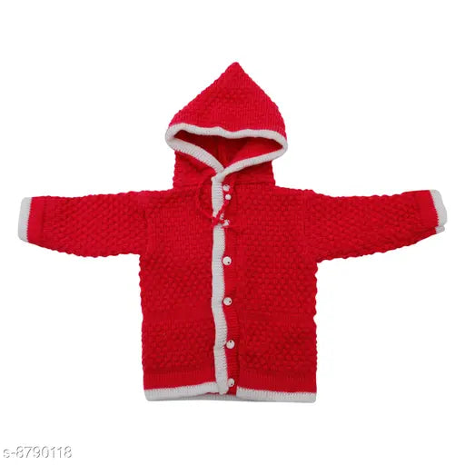 Red wool baby hoodie sweaters, cozy winter essential for 0-6 months infants, made in India