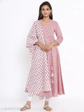 Pink floral print cotton kurti, 3/4 sleeves, women's ethnic wear, stylish and comfortable
