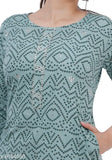 Bandhej olive cotton pant set with three-quarter sleeves, dyed/washed net Indian ethnic wear on display