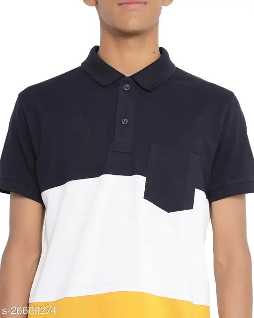 Cotton blend color block half-sleeve polo shirt with pocket, Gentino brand