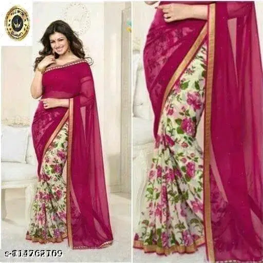 White and yellow Georgette Bandhini Banarasi saree with black details, self-designed by ZAVI Enterprise