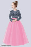 Embroidered net sequin gown dress, festive season long sleeve, girls size 3-16, ready for functions & parties, India