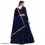 Embroidered satin-net lehenga set with choli and lace dupatta, semi-stitched (37 waist, 41 length, 2m dupatta)