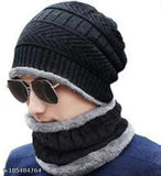 Woolen Thandi Ka Ilaj Muffler and Topa Winter Beanie Hat, Neck Scarf Set. Knitted fur-lined for man and woman