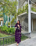 Georgette with heavy embroidery and purple sequin work, Indian cocktail dress set with plazzo bottom and dupatta, perfect for formal events or special occasions