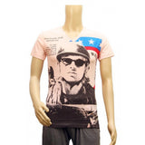 Light pink cotton V-neck half sleeve men's t-shirt (XS), printed design on front