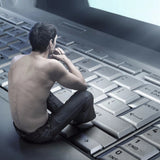 Man sitting with 100% high-quality keyboard mobile case cover, lightweight and scratch-resistant for all phone models