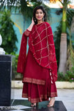 Rayon printed party wear kurta set with sharara for women - three-quarter sleeves, single size L (Bust 40in, Shoulder 14in), Indian made