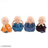 Four Indian Buddha Monk statues, decorative figurines for car dashboard, living room, bedroom, office - home or gift