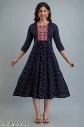 Rayon Fastival kurti with embroidery, printed combo for Diwali festive wear, three-quarter sleeves