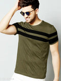 Multicolor striped cotton blend t-shirt for men, round neck, short sleeves