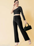 Cotton blend Urbane Modern Women trousers, black solid fit for style and comfort, imported quality from Ditya Store