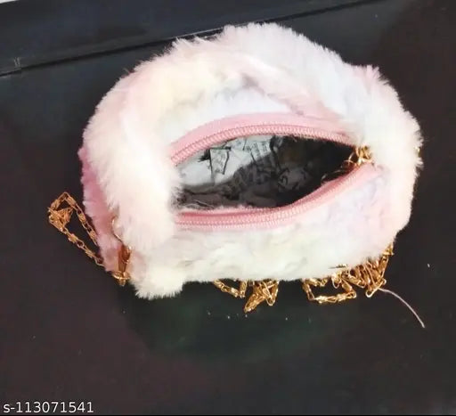 Pink PU tiny fur sling bag with chain. Unique cross body bag for everyday use, ideal for traveling or outdoor activities