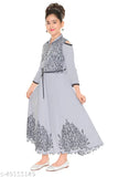 Cotton blend self-design net three-quarter sleeve dress for girls aged 2-6 years, stylish frocks by MRM Creation - India