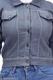 Solid denim women's jacket for all occasions, three-quarter sleeves, XL size (India)