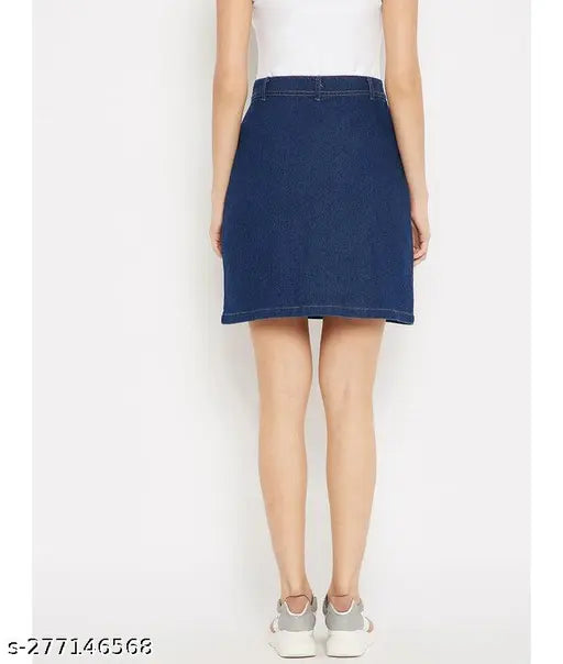 Stylish denim solid-colored modern Western skirt for women, good quality and genuine product in sizes 26, 28, 30 (waist 26in/19in, 28in/19in, 30in/19in), from India