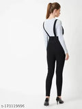 High-waist blue denim dungaree for women, solid pattern, adjustable shoulder straps, perfect for outlet shopping, India origin