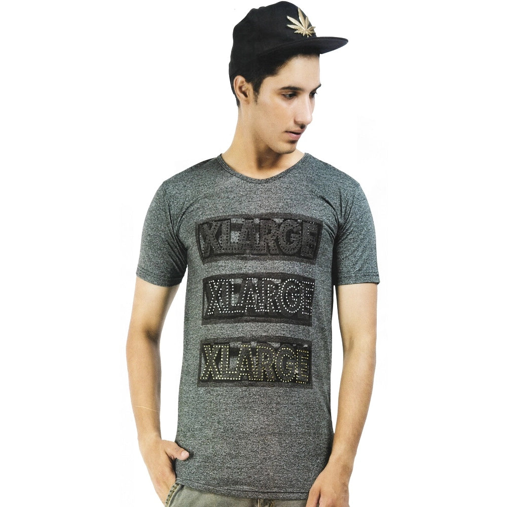 Dark grey hosiery printed men's t-shirt (XS), round neck, half sleeve - fashionable menswear for casual wear