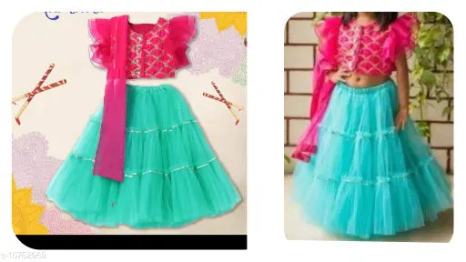 Best selling ethnic net lehenga choli for kids, vibrant Indian attire in multiple sizes 2-3, 3-4, 4-5, 5-6, 6-7 years