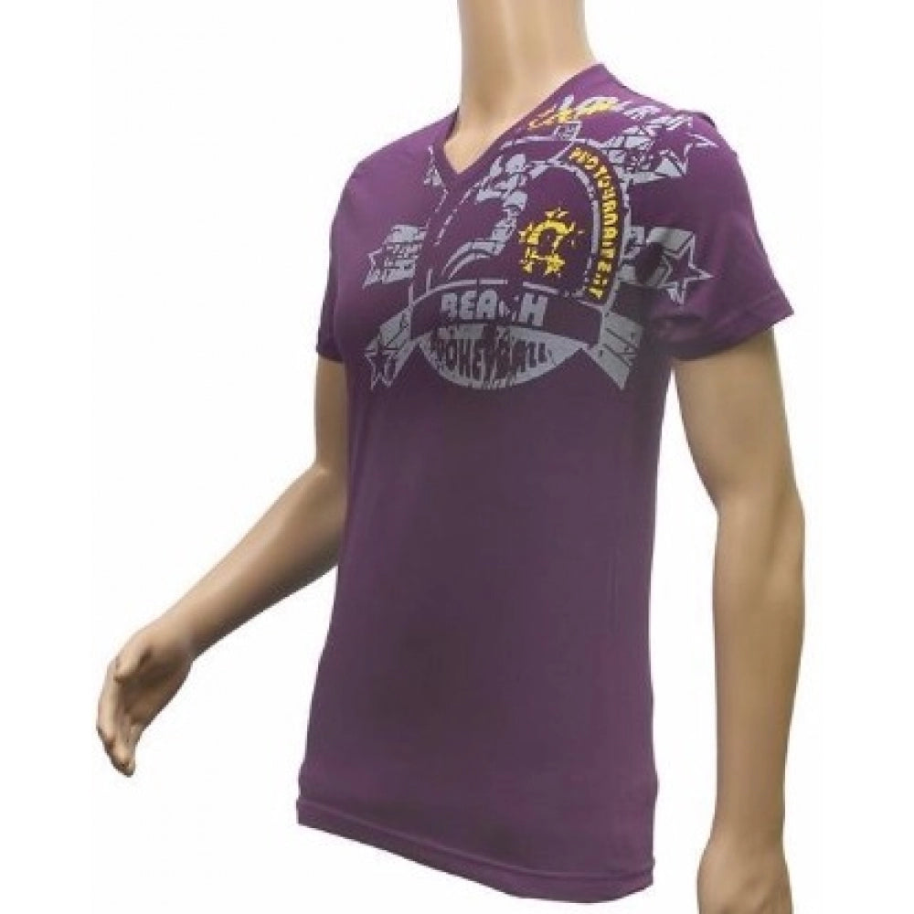 Violet hosiery mix printed men's v-neck t-shirt (S), half sleeve - fashionable menswear apparel
