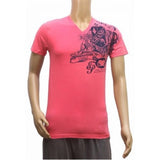 Dark pink hosiery mix men's v-neck half sleeve t-shirt, fashionable printed design