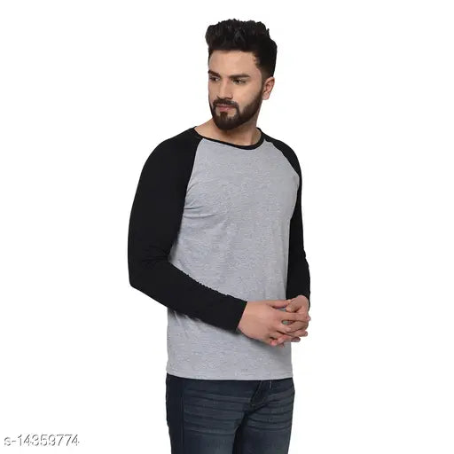 Stylish cotton solid men's long-sleeve t-shirt, solid pattern, size S (34in chest, 26in length)