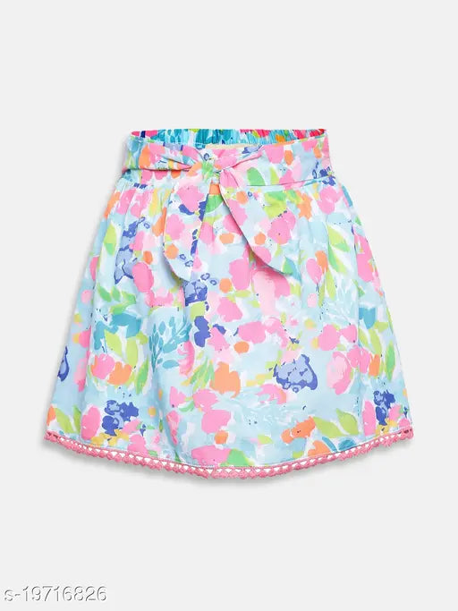 Multicolor girls cotton skirt, Oxolloxo floral print, regular fit, Indian made, on model