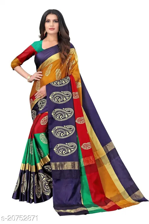 Soft cotton silk saree with rich border, printed pattern on both saree and blouse, India-made designer piece