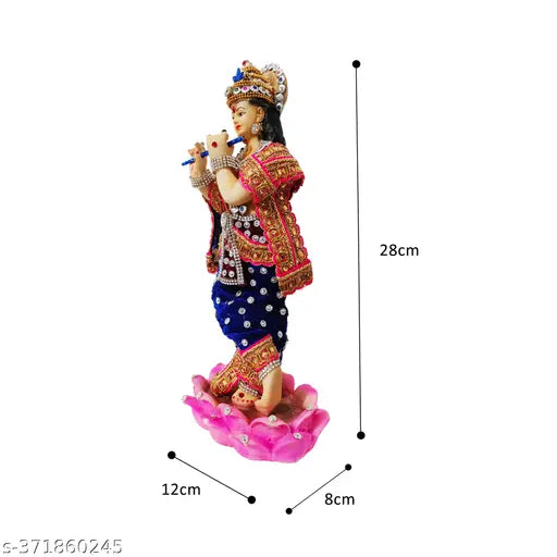 Premium Krishna with flute idol, resin home decor for living room/bedroom/offices, Indian artist crafted, 12cmL x 28cmH x 8cmB, positive vibes gifting