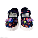Navy polyester ballet flats for girls aged 14 years, cute2 print design with Velcro fastening, casual & party wear