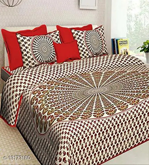 Cotton double bed sheets, 4 pillow covers set (160 thread count), queen size multipack from India