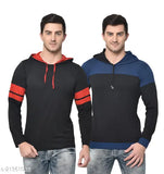 Black cotton blend hoodie pack 2 with printed sleeves for men, Vimal Jonney brand