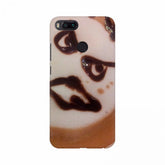 Black polymer mobile case with coffee design and eye drawing, suitable for all phones