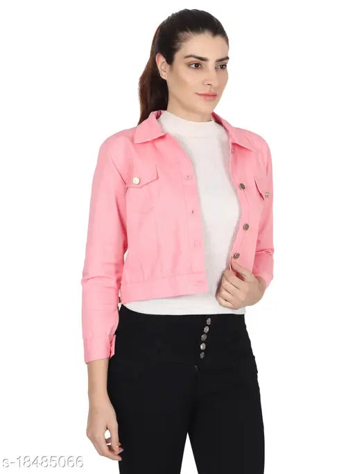 Solid denim designer jacket, long sleeves, VOOM DENIM on hanger