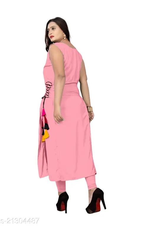 Refined rayon sleeveless Aagyeyi kurti for women, solid combo, size S (36in bust, 45in length), Maha Price Drop Sale