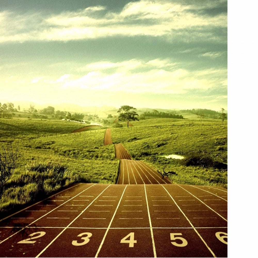 Green digital art mobile case with village and race track design, lightweight and scratch-resistant, fits all phone models