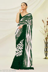 Lime Shibori Print Georgette Laxmi Saree, contemporary Indian ethnic wear for daily or festive occasions