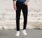 Black stretchable denim jeans for men: comfortable, versatile, and affordable cotton pants, size 28/30/32 (India)