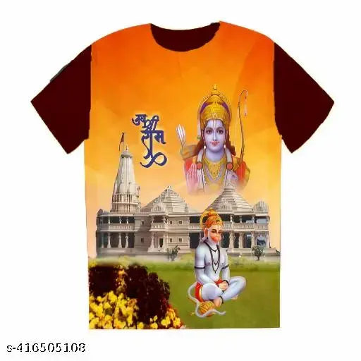 Denim Art Ram Mandir printed cotton blend t-shirt for men, Indian artwork on short sleeves